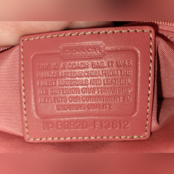 Coach Fabric & Patent Leather Handbag Bag in Pink and Taupe, Style # F13812 - Picture 6 of 16